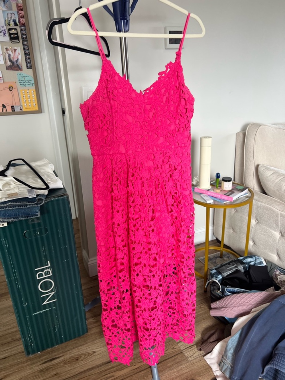 Endless Rose Hot Pink Lace Midi Dress with Spaghetti Straps